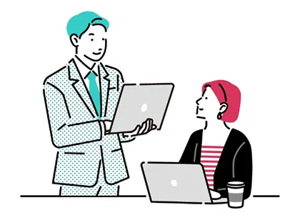 ラフに話している男女2人