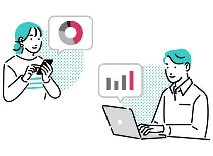 データで実績を確認する男女2人