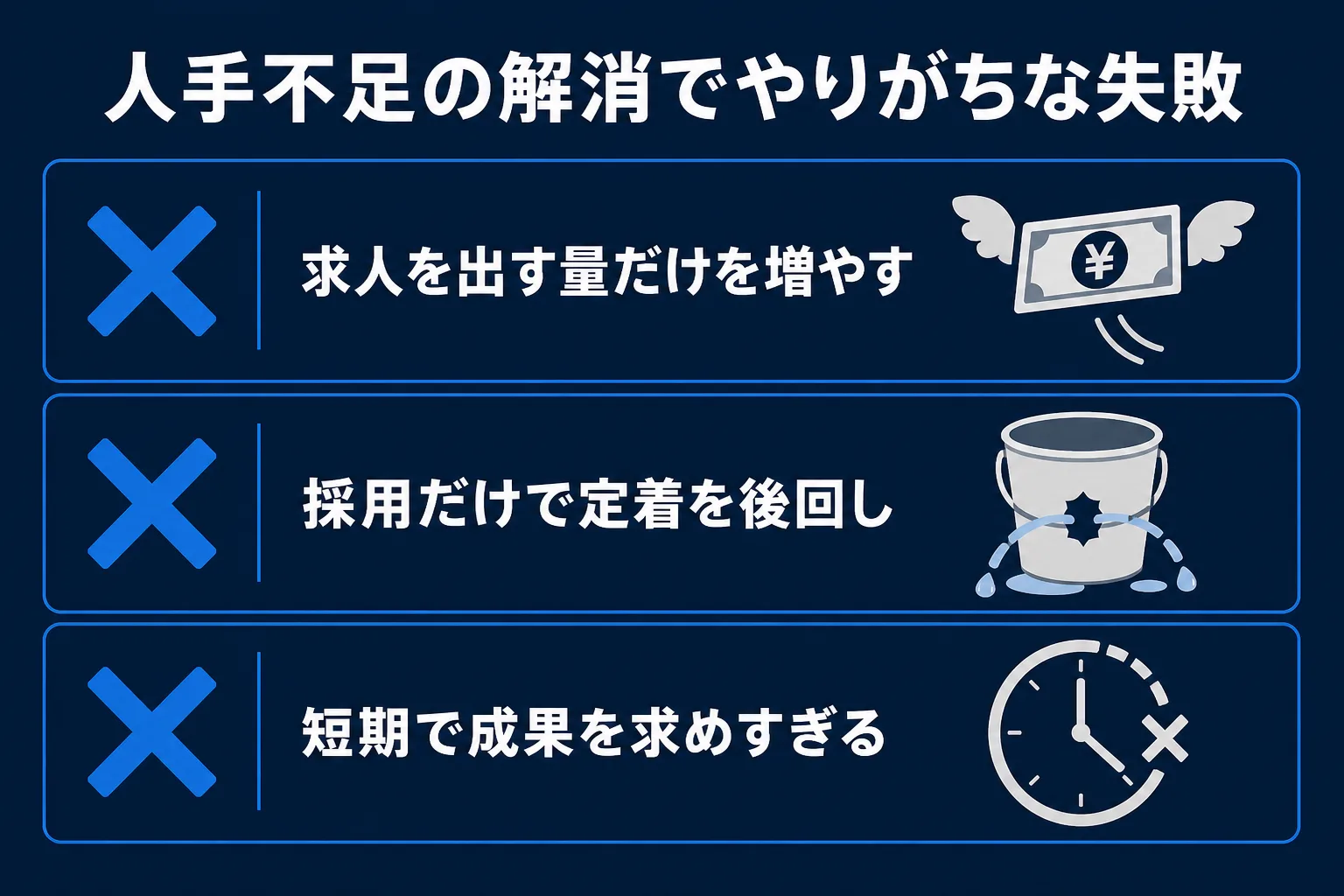 人手不足の解消でやりがちな失敗の図