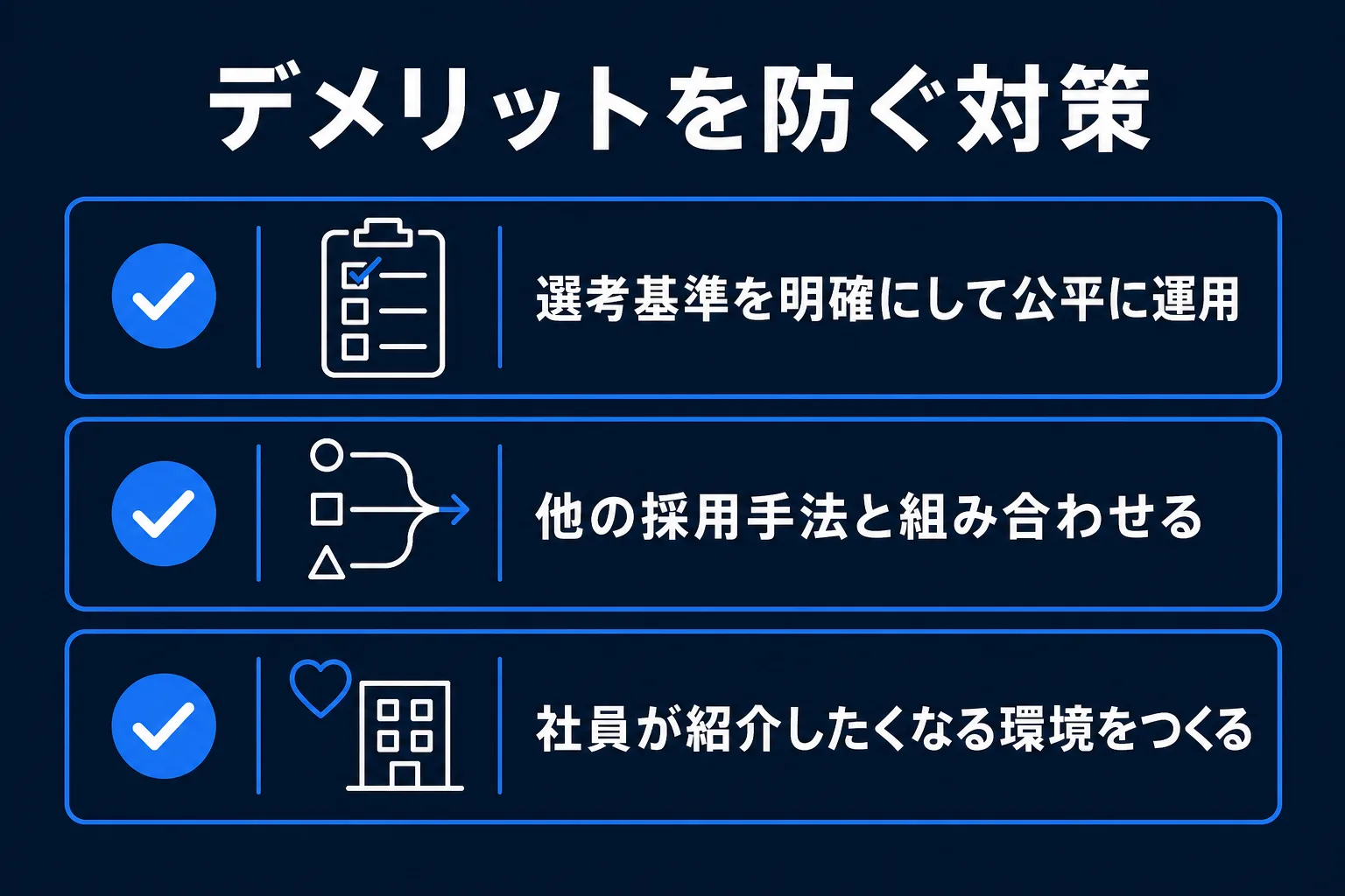 リファラル採用のデメリットを防ぐ対策の図