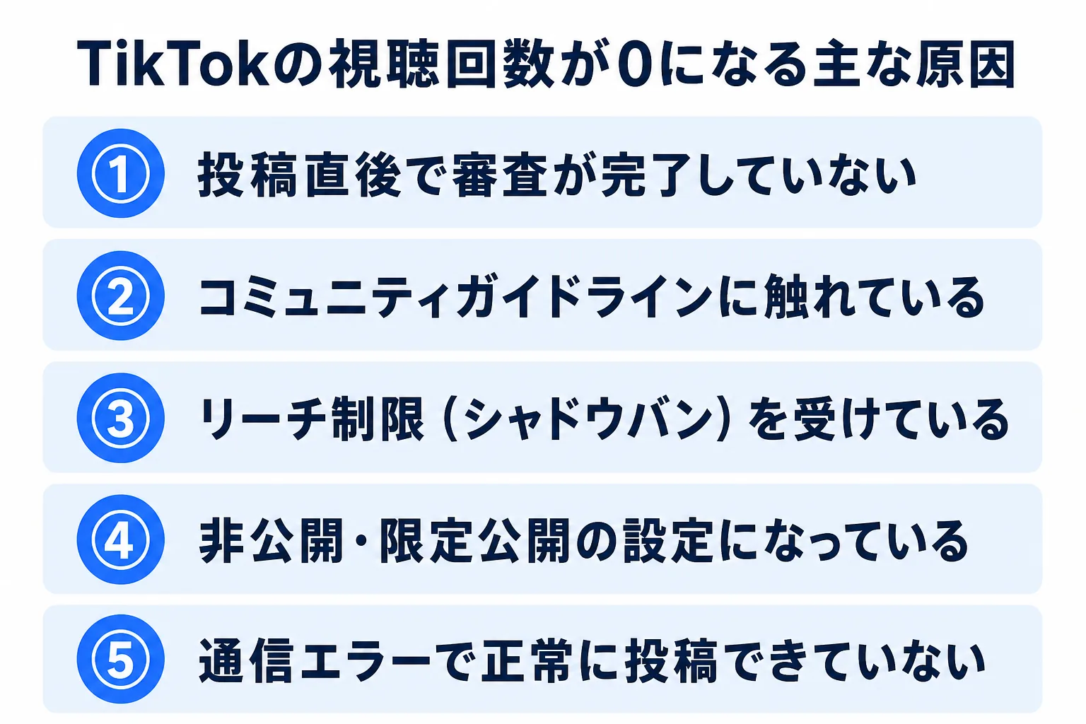 TikTokの視聴回数が0になる主な原因の図