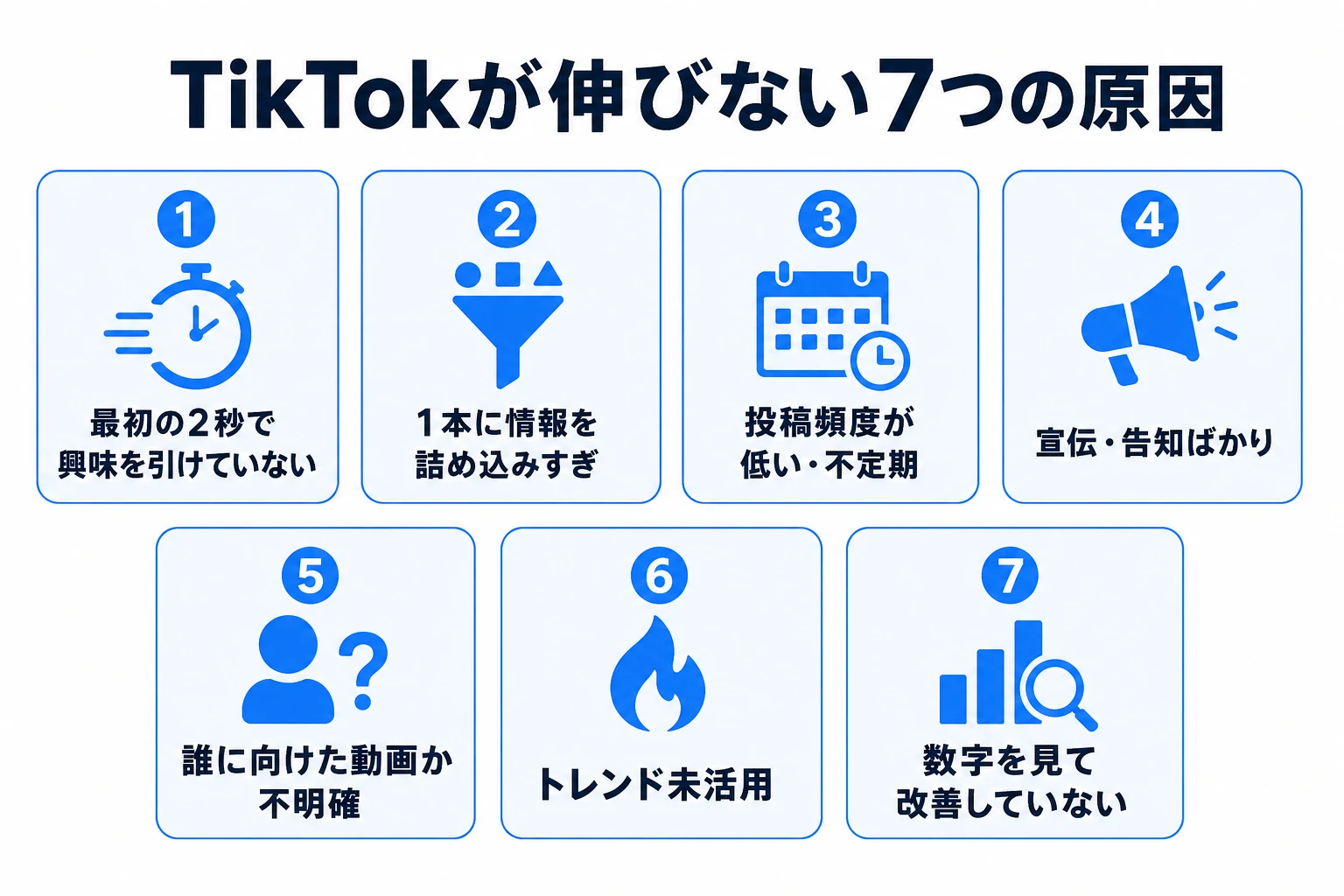 TikTokが伸びない7つの原因の一覧
